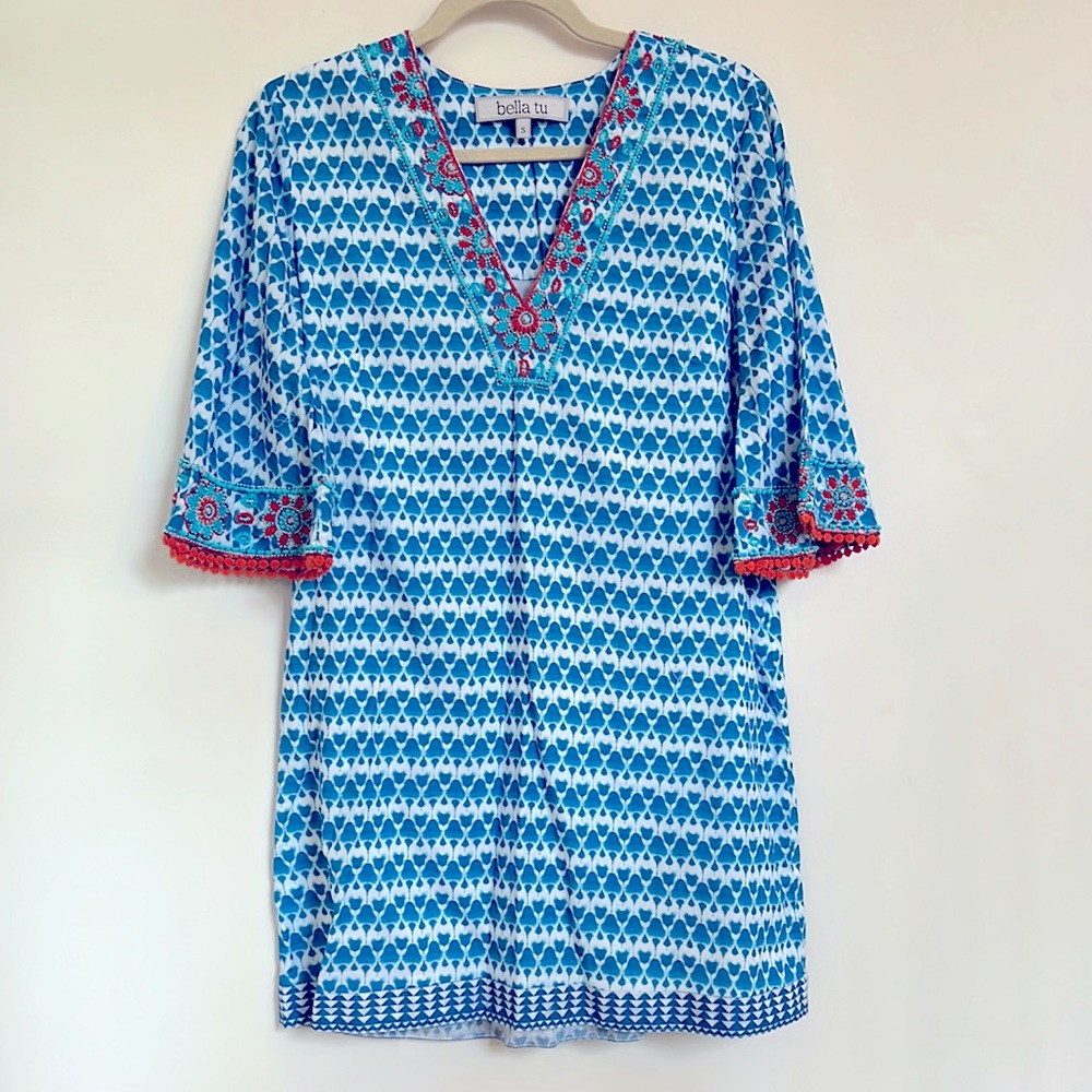 Rare hand-embroidered batik and jeweled bella tu caftan (altered to mid-thigh)